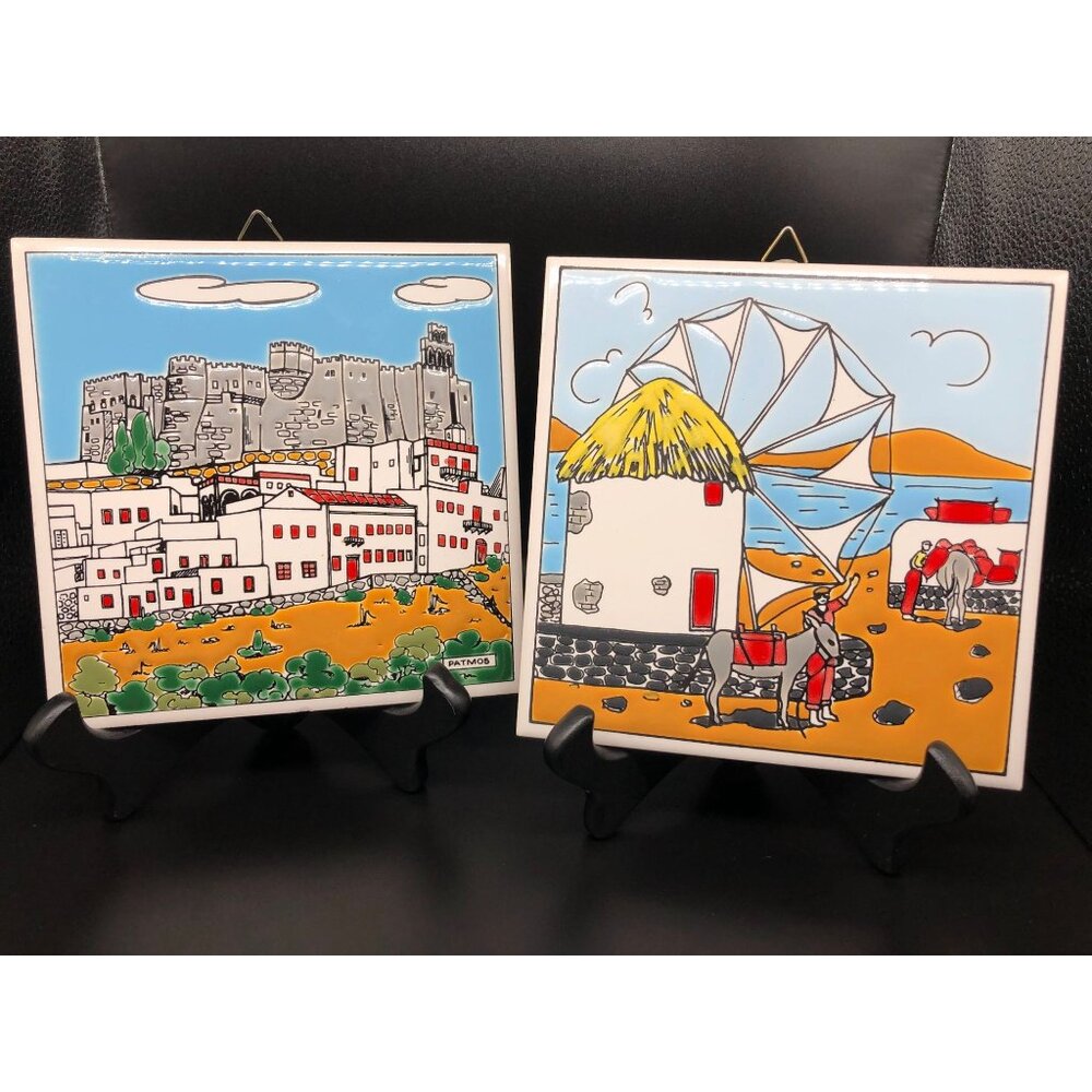 Set of Knossos Decorative Greek Hand Painted Ceramic Tiles